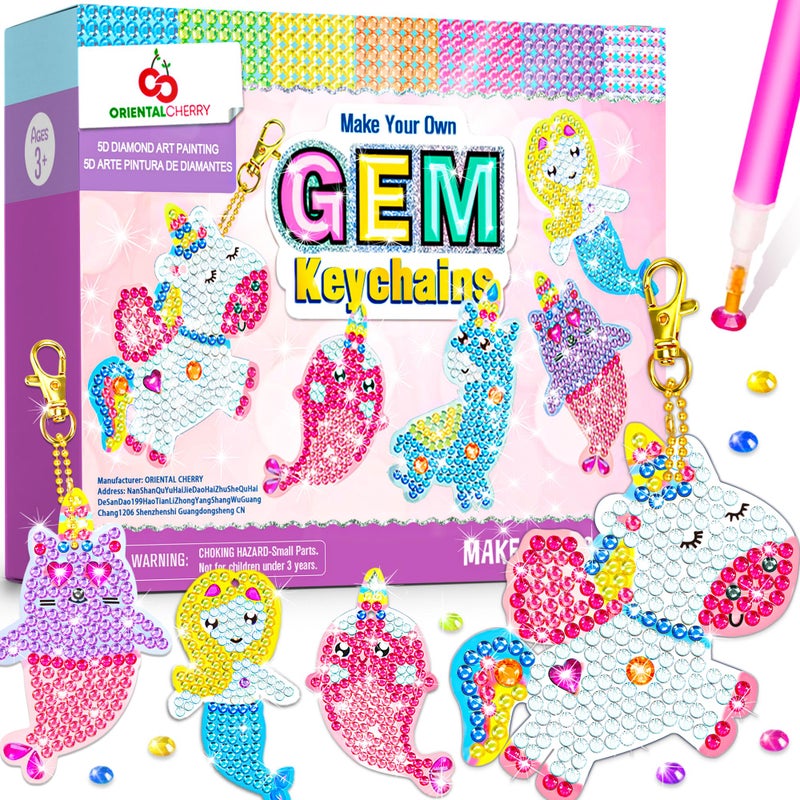 ORIENTAL CHERRY Arts and Crafts for Kids Ages 8-12 - Make Your Own GEM Keychains - 5D Diamond Art Painting by Numbers Kits Girls Kids Ages 3-5 4-6 6-8 Toys Birthday Easter Basket Stuffers Christmas Stocking Gifts - Image 1